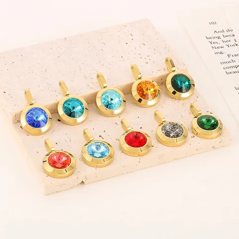 Collana Con Ciondolo In Cristallo Rotondo Acciaio Inossidabile Pietra Colorata Sfaccettata Gioielli Di Moda Per Donna