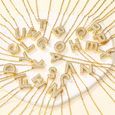 Luxury Gold Plated Copper Pave Zirconia Initial Alphabet Pendant Necklace For Women Men Fashion Jewelry Letter Pendant