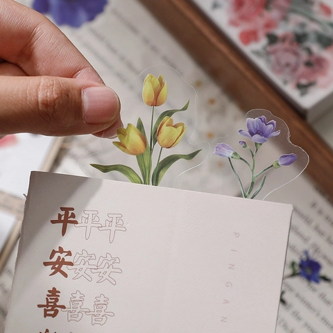 Vintage Flower Plant Decorative Stickers Transparent Waterproof PET For Scrapbooking Journaling DIY Crafts