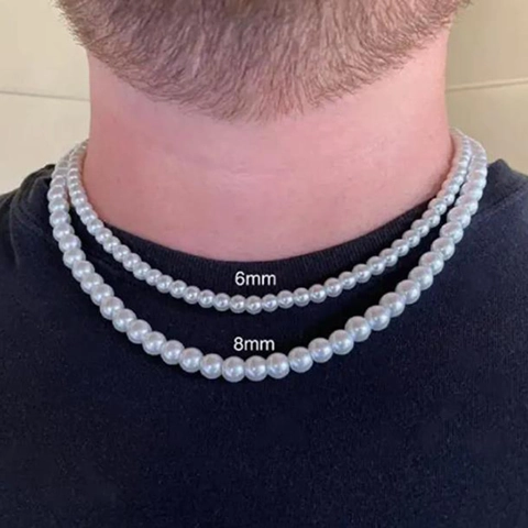 Collana di Perle Artificiali a Strato Singolo da Uomo Catena a Clavicola in Acciaio Inossidabile Collane alla Moda