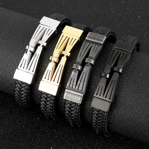 Herren Armband Aus Geflochtenem Leder Mit Magnetverschluss Aus Edelstahl Retro Industrie Punk Stil Geschenk