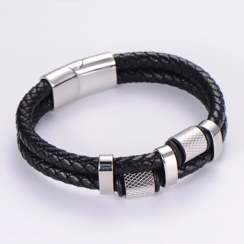 Bracciale In Pelle Intrecciata Da Uomo Con Chiusura Magnetica In Acciaio Inossidabile Corda Intrecciata Gioielli
