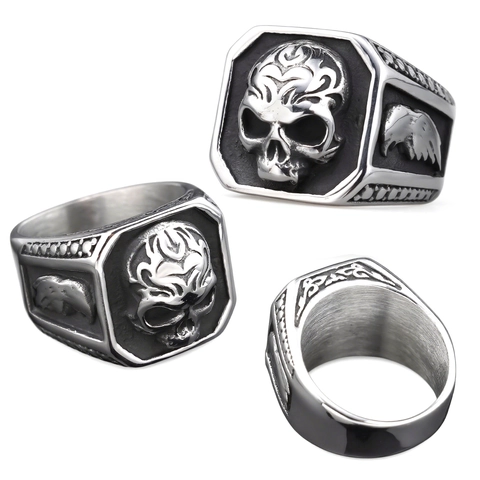 Anello Da Uomo In Acciaio Inossidabile Con Teschio Di Corvo Gioielli Rock Punk Gotici Vintage Accessori Per Dita Lucidati