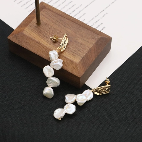 Pendientes Colgantes de Perlas de Agua Dulce Barrocas Hechos a Mano para Mujer Poste de Plata de Ley 925 Chapado en Oro 18K Joyería Regalo