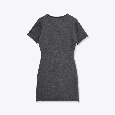 Women Ribbed Knit Mini Dress Short Sleeve Round Neck Slim Fit Casual Bodycon Sheath Soft Grey Solid Color Elegant Stretchy
