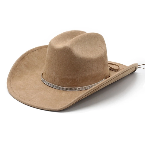 Cappello Da Cowboy Western Scamosciato Tesa Larga Vintage Fedora Con Fascia Di Strass Regolabile Per Uomo Donna