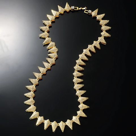 Collana Bracciale A Catena Cubana Hip Hop Iced Out Lega Strass Piramide Punta Geometrica Gioielli Per Uomo Donna