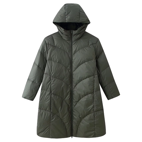 Lange Damen Steppjacke Mit Kapuze Winddichte Wasserabweisende Warme Winterjacke