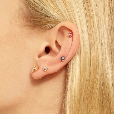 925 Sterling Silver Snowflake Floral Stud Earrings For Women Rhinestone Screw Flat Back Korean Minimalist Fashion Jewelry