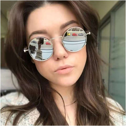 Lunettes De Soleil Rondes Steampunk Pour Hommes Femmes Rétro Monture Métal Style Gothique Avec Branches À Ressort UV400