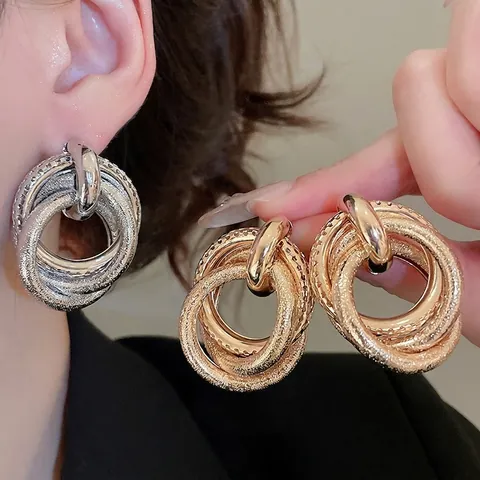 Irregular Circular Multi Layer Interlocking Stud Earrings With 925 Sterling Silver Earring Post Frosted Alloy Women