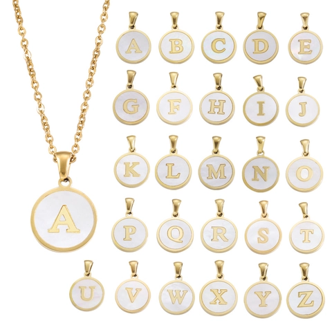 Runde Initialen Halskette 18K Vergoldet Edelstahl Muschel Anhänger Einfache INS Stil Mode Schmuck Für Frauen