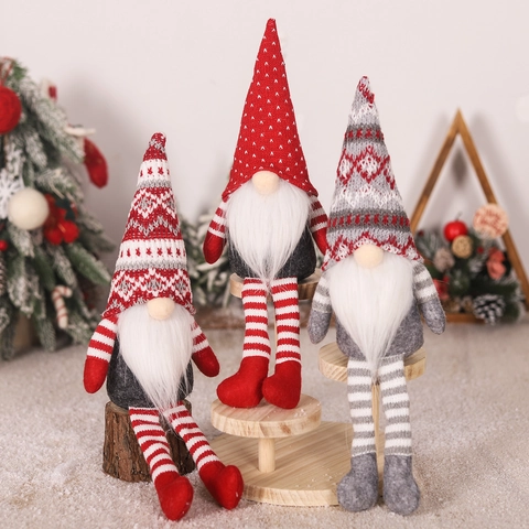 Gnomo Di Natale Bambola Di Peluche Maglia Elfo Senza Volto Decorazione Gambe Lunghe Ornamento Da Scrivania Nordico