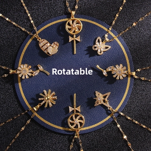 Rotating Windmill Pendant Necklace For Women Titanium Steel Light Luxury Rotating Zirconia Heart Butterfly Star Necklace Jewelry