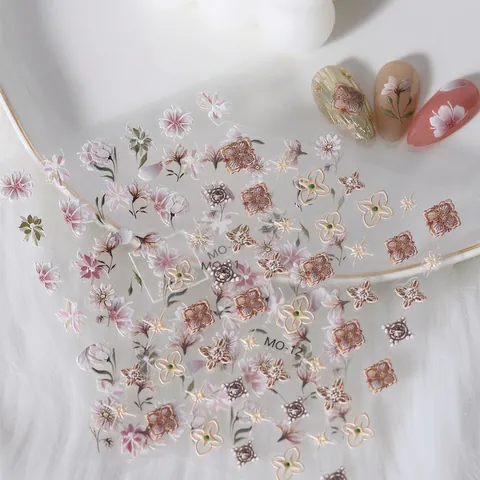 Autocollants Ongles Relief 5D Relief Auto-Adhésifs Vintage Floral Tulipe Lapin Designs Pour Décoration Nail Art DIY