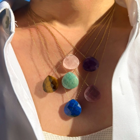 Collana Con Ciondolo A Goccia Pietra Naturale Cristallo Acciaio Inossidabile Placcato Oro Gioielli Per Donna