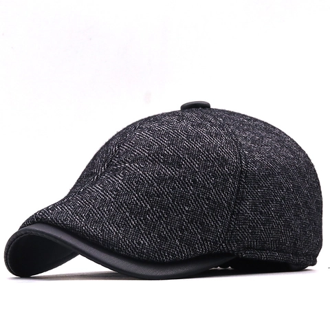 Heren Ivy Pet Wolmix Visgraat Flat Cap Met Oorkleppen Warme Winter Britse Retro Newsboy Hoed Kunstleren Klep
