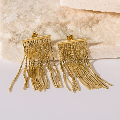 Quasten-Ohrhänger Für Damen Edelstahl Lange Kette 18K Vergoldet Luxuriöser Glänzender Schmuck