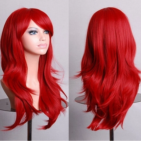 Parrucca Lunga Ondulata Fibra Sintetica Ad Temperatura Con Frangia Per Donna Cosplay Festa Anime Colorata