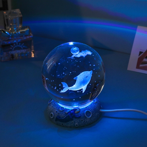 3D Kristallen Bol Nachtlampje Astronaut Maan Hars Basis LED Lichtgevende Bureau Decoratie Cadeau Home Decor