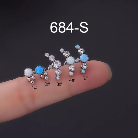 Stainless Steel Opal Labret Stud Piercing Jewelry Zirconia Internal Thread Flat Back Ear Cartilage Stud Body Piercing