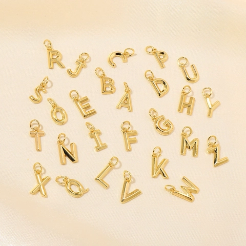 Alphabet Letter Charms Copper 18K Gold Plated Pendants For DIY Jewelry Making Name Minimalist For Women