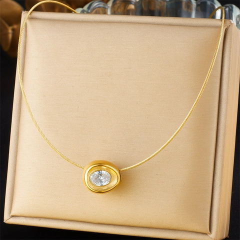 Collana Con Ciondolo Tondo Strass Acciaio Inossidabile Placcato Oro Catena Minimalista Gioielli Eleganti Da Donna