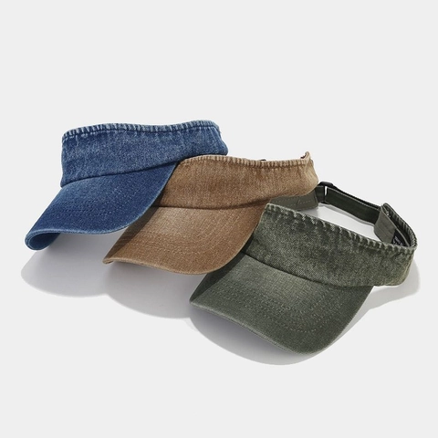 Visière De Soleil Rétro Denim Coton Réglable Haut Vide Sports De Plein Air Plage Protection UV Couvre-Chef D'Été