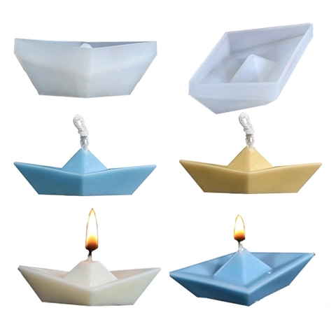Stampo Per Candele In Silicone A Forma Di Barca Di Carta Con Stoppini In Cotone Per Fai Da Te Aromaterapia Stile Origami