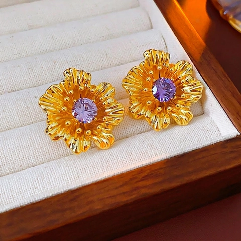 Vintage Blume Ohrstecker Kupfer Gold Überzogen Mit Zirkon Und Silver Earring Post Für Damen Eleganter Schmuck Accessoire