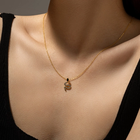 Collana Con Pendente A Serpente In Argento Sterling 925 Con Zirconi Cubici Scintillanti Catena Da Clavicola Animale Vintage Donna