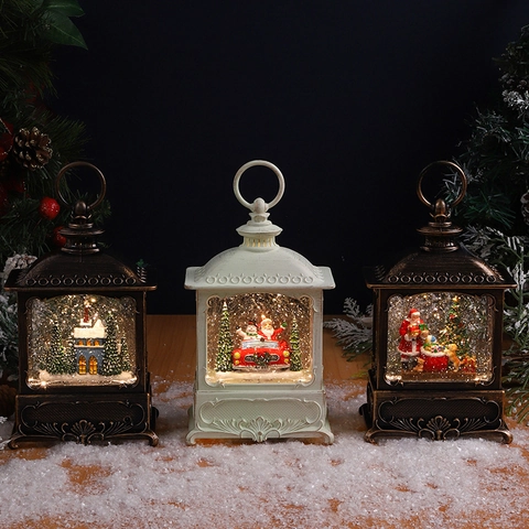 Lanterna Musicale Con Palla Di Neve Di Natale Con Luce LED Glitter Rotanti Babbo Natale Decorazione Natalizia Interni