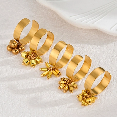 Bagues Ouvertes Ajustables En Acier Inoxydable Avec Charms Géométriques Cube Cylindre Bijoux Pour Femmes