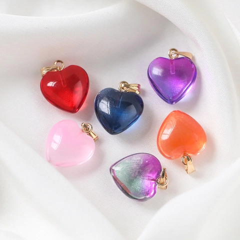 Ciondoli A Cuore Pendenti DIY Creazione Gioielli Acrilico Vetro Colorato Trasparente Texture Jelly Con Gancio In Metallo