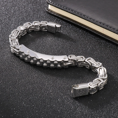 Bracciale Da Uomo Catena Bizantina Acciaio Inossidabile 316L Maglie Stile Orologio Gioielli Punk Hip Hop