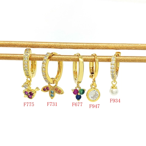 Fashion Copper Gold Plated Earrings For Women Minimalist Heart Arrow Flower Pearl Zirconia Hoop Drop Earrings Jewelry