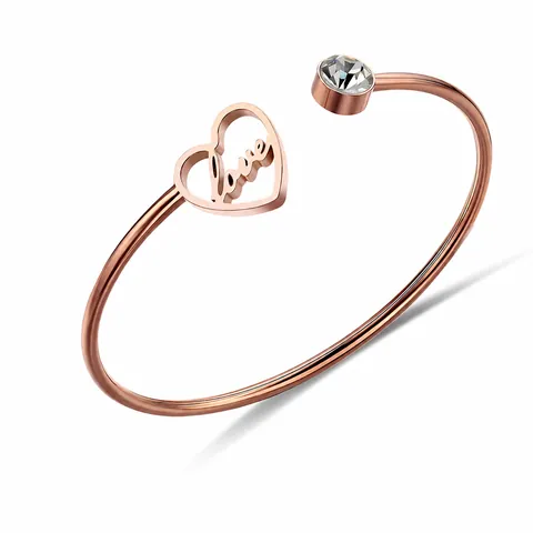 Bracelet Jonc Ouvert en Acier Inoxydable Cœur Love pour Femme Avec Zirconia Incrusté Réglable Minimaliste Bijoux de Mode Cadeau