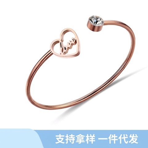 Bracciale Rigido Aperto in Acciaio Inossidabile Cuore Love per Donna Con Zirconia Intarsiato Regolabile Minimalista Gioielli Moda