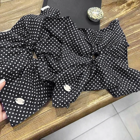 Scrunchie In Tessuto A Pois Fiocco Grande Elastico Retro Francese Accessorio Per Capelli Dolce Per Donne Ragazze