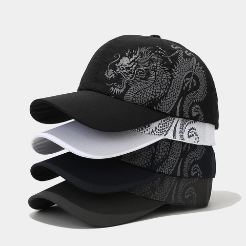 Baseball Cap Chinesisches Drachenmuster Atmungsaktiv Schnelltrocknend Mesh Sonnenschutz Outdoor Sport Verstellbar Unisex