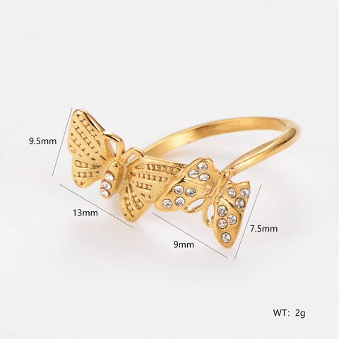 Anillo De Mariposa De Acero Inoxidable 304 Con Incrustaciones De Pedrería Joyería De Moda Geométrica Para Mujer