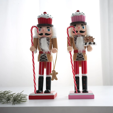 Cascanueces De Navidad Madera Ornamento Soldado Sombrero Cupcake Hombre Jengibre Bastón Caramelo Color Macarrón Decoración