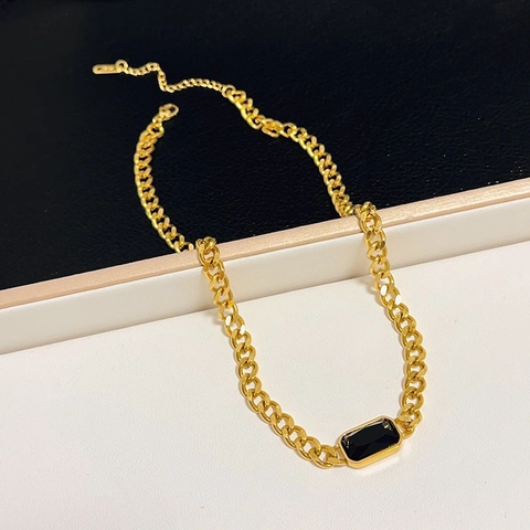 Titanium Staal Cubaanse Schakelketting Zwarte Rechthoekige Strass Hanger Vintage Hip Hop Sieraden Voor Heren Dames