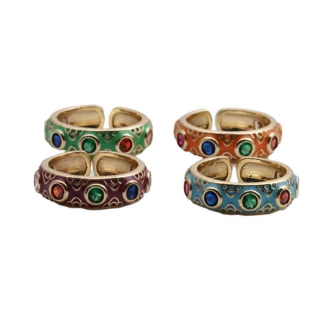 Anillo Regolabile In Rame Placcato Oro Malocchio Smalto Zircone Colorato Gioielli Boho Vintage Per Donna