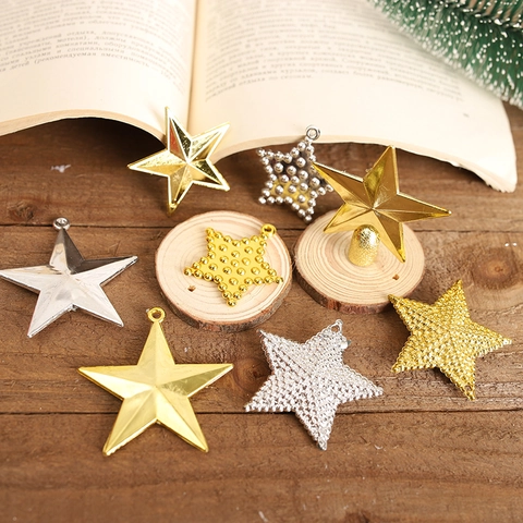 Christmas Tree Top Star Five-Pointed Star Gold Silver Plastic Electroplated Star Ornament For Holiday Tree Wreath Decoration