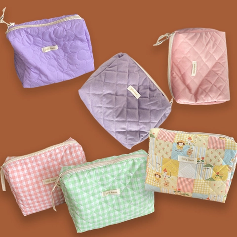 Gewatteerde Cosmetische Tas Grote Capaciteit Bloemen Gingham Corduroy Make-up Opslag Reis Organizer Voor Vrouwen