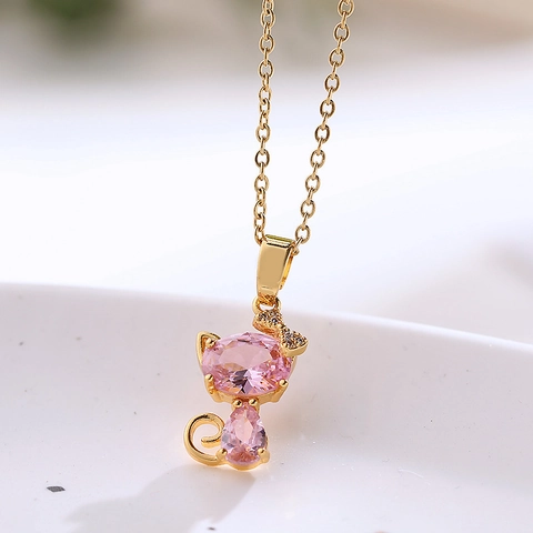 Lindo Collar Con Colgante De Gato Cobre Micro-Pavé Circón Diamante De Imitación Dulce Temperamento Joyería Para Mujer