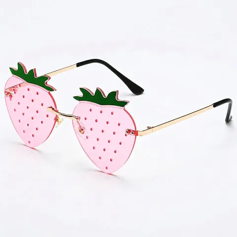 Lunettes De Soleil En Forme De Fraise Sans Monture Cadre Métallique Protection UV400 Drôle Fruit Fête Festival Rave
