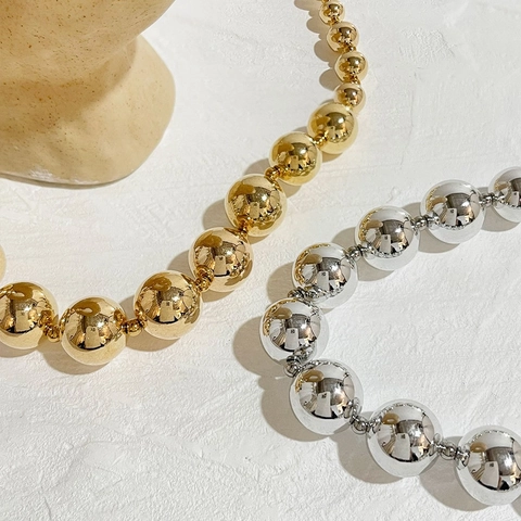 Collana Di Perle Graduate In Acciaio Inossidabile Placcato Oro 18 Carati Minimalista Esagerato Lucidato Per Donna