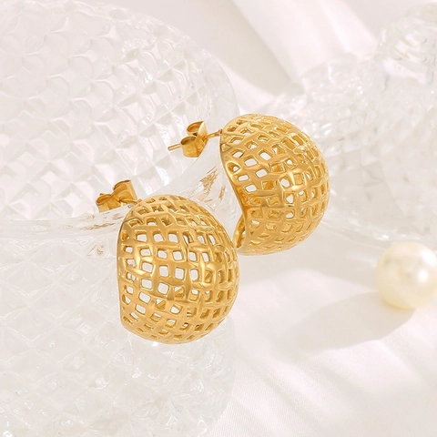 Edelstahl Ohrstecker Vintage Französisch Hohl Gitter Gewebt Halbkugelförmig Statement Mode Schmuck Für Damen